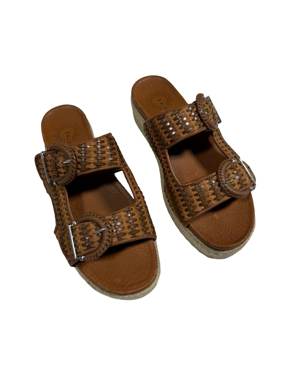 Brioso Fenney Woven Double Buckle Platform Espadrille Slide Sandals Womens 10